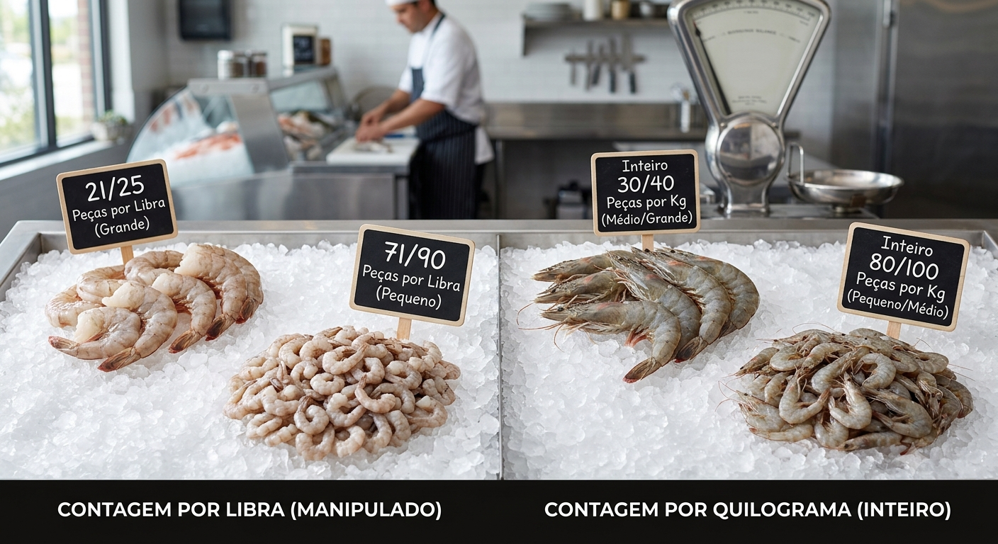 Classificações do camarão: o que significam números como 80/100 e 71/90?